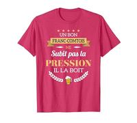 Franc-Comtois boit la Pression bière Humour Franche comté T-Shirt, Homme, Rouge Chiné, M
