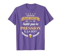 Franc-Comtois boit la Pression bière Humour Franche comté T-Shirt, Homme, Violet Chiné, M