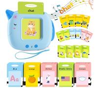 Français et Anglais Standard, Flashcard Jouets Éducatifs pour Enfants de 1 à 6 Ans, 200 Feuilles 400 Mots pour l'apprentissage Audio, Jouets Sensoriels Montessori pour La Logopédie de l'Autisme Bleu
