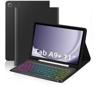 Français Étui avec clavier et souris pour Samsung Galaxy Tab A9 Plus 11 pouces (SM-X210/X215/X216/X218), rétroéclairage, noir