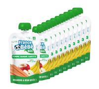 FRANCE BéBé BIO - Compote de fruits et légumes BIO en gourde dès 4 mois - Pomme Banane Carotte - Pack de 10 x 100g