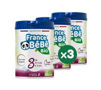 FRANCE BéBé BIO - Lait infantile de croissance bébé 3ème âge en poudre - Lait fabriqué en France - 13 Vitamines 12 Minéraux - Pack 3 boîtes de 800g