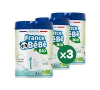 FRANCE BéBé BIO - Lait infantile pour bébé 1er âge en poudre 0 à 6 mois - Lait fabriqué en France - BIFIDUS - SANS HUILE DE PALME - Pack 3 boîtes de 800g