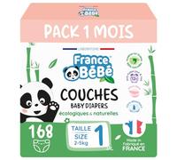 France BéBé - Couches Écologiques Taille 1 (2 à 5kg) - 168 couches - Fabriquées en France - Ultra-absorbantes 12H - Ultra douces - Sans substances nocives (Taille 1)