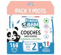 France BéBé - Couches Écologiques Taille 2 (3 à 6kg) - 168 couches - Fabriquées en France - Ultra-absorbantes 12H - Ultra douces - Sans substances nocives (Taille 2)