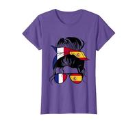 France et Espagne Mix Racines Espagnoles T-Shirt, Femme, Violet Chiné, L