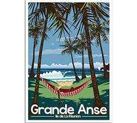 France Île de la Réunion Vacances Rétro Voyage Affiche - Toile Peinture Mur Art Impression Décor à la Maison Cadeau 40 * 60 Sans Cadre
