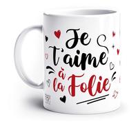 France Mug - 'Je T'Aime À La Folie' - Idée Cadeau Original Anniversaire Saint-Valentin Amour Couple Ami Famille Maison Déco