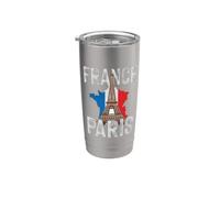 France Paris Tour Eiffel Drapeau France signe de l'amour Gobelet isotherme en acier inoxydable double paroi