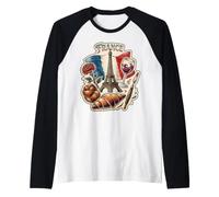 France Paris Tour Eiffel Vin Croissant Vintage Graphique des Manche Raglan