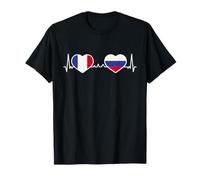 France Russie Cœur Amour Ligne de cœur T-Shirt
