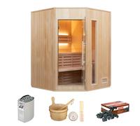 France Sauna - SN-ZEN3CPK - Sauna Vapeur Zen Angulaire - Poêle et Pierre Inclus - Puissance 3,5 KW - 3 Places Pack Complet, Bois