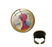 France Statue de la Liberté Motif Anneaux insolites Verre Photo Cabochon Paired Things Vintage Redimensionner Bagues Cadeaux, 16mm, Verre