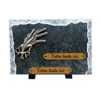 France Tombale Plaque funéraire personnalisée brut- Granit - Assemblée en France - Bronze épi de blé - H 20 X L 30 cm - 2 textes