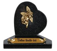 France Tombale Plaque funéraire personnalisée coeur - Granit - assemblée en France - bronze fleurs - H 12 X L 12 cm - 1 texte