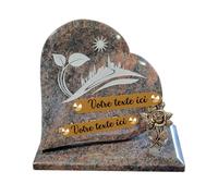 France Tombale Plaque funéraire personnalisée coeur- Granit - Assemblée en France - Bronze rose - H 23 X L 23 cm - 2 textes