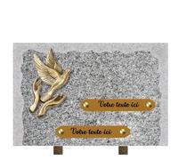 France Tombale - Plaque funéraire personnalisée - Granit - assemblée en France - bords bruts bronze mains colombe - H 20 X L 30 cm - 2 textes