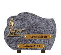 France Tombale Plaque funéraire personnalisée - Granit - assemblée en France - bronze chasseur et chiens - H 18 X L 25 cm - 2 textes