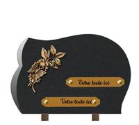 France Tombale Plaque funéraire personnalisée - Granit - assemblée en France - bronze feuilles papillon - H 20 X L 30 cm - 2 textes