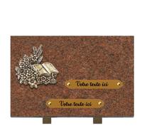 France Tombale Plaque funéraire personnalisée - Granit - assemblée en France - bronze livre - H 20 X L 30 cm - 2 textes