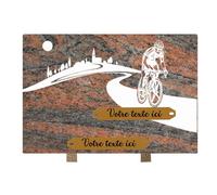 France Tombale Plaque funéraire personnalisée - Granit - Assemblée en France - Gravure cycliste - H 20 X L 30 cm - 2 textes