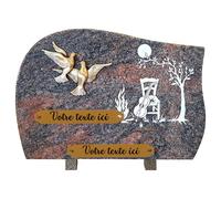 FRANCE TOMBALE Plaque funéraire personnalisée - Granit - Assemblée en France - Gravure Guitare - H 20 X L 30 cm - 2 textes