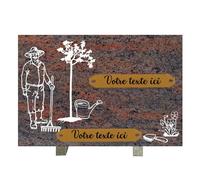 France Tombale Plaque funéraire personnalisée - Granit - Assemblée en France - Gravure jardin - H 20 X L 30 cm - 2 textes