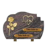 France Tombale Plaque funéraire personnalisée - Granit - assemblée en France - gravure rose or bronze coeur - H 20 X L 30 cm - 2 textes