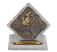 France Tombale Plaque funéraire personnalisée losange - Granit - assemblée en France - bronze coeur - H 15 X L 15 cm - 1 texte