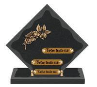 FRANCE TOMBALE Plaque funéraire personnalisée losange - Granit- assemblée en France - bronze feuilles papillon - H 28 X L 28 cm - 3 textes
