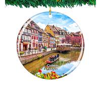 France Vieille Ville Petite Venise Colmar Décorations Noël Décoration Porcelaine Hanging Souvenirs pour Maison Fête Vacances 7.3Cm