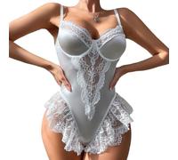 Francés Sexy lencería erótica Cintura moldeada Body de Encaje empalme Vestido Sin espalda Con Sujetador Hebilla oculta