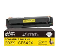 FranceToner - 203X - Toner Laser Compatible HP CF542X Jaune - Cartouche Haute Capacité 2500 Pages - pour Imprimantes Color LaserJet Pro M254, MFP M278, M280, M281 (203X Jaune)