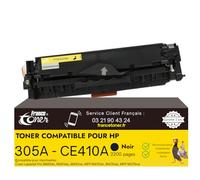 FranceToner - 305A Noir - Toner Laser Compatible pour HP 305a CE410A - Cartouche pour Imprimantes LaserJet Pro 300, 400 Color M351A, MFP M375NW, M451DN... (305A Noir)