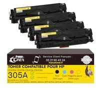 FranceToner - 305A - Toner Laser Compatible pour HP 305a CE410A CE411A CE412A CE413A Lot de 4 pour Imprimantes LaserJet Pro 300, 400 Color M351A, MFP M375NW, M451DN...