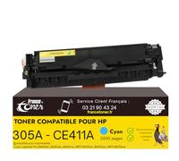 FranceToner - 305A - Toner Laser Compatible pour HP 305a CE411A Cyan - Haute Capacité - 2600 Pages - pour Imprimantes LaserJet Pro 300, 400 Color M351A, MFP M375NW, M451DN