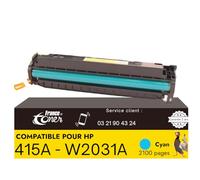 FranceToner - 415A - Toner Laser Compatible pour HP 415a W2031A Cyan - pour HP Color Laserjet Pro m454dw, M455dn, MFP M480, M480f, Pro M454, 454dw (415A Cyan)