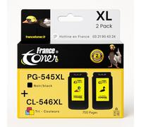 FranceToner - 545XL 546XL - Cartouche d'encre Compatible avec Canon PG-545 CL-546 XL - Pack de 2 Noir et Couleurs - 545 546 pour Canon MG 2400-2450 - 2455 - PIXMA IP 2800 Series - IP 2820 - IP 2850
