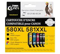 FranceToner - Cartouches Compatible PGI-580 CLI-581 XXL pour Canon Pixma TR7550 TR7650 TR8550 TS6100 TS6150 TS8350 - Pack de 5 (Noir, Photo, Cyan, Magenta, Jaune) Haut Rendement jusqu'à 6360 Pages