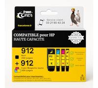 FranceToner - Cartouches Compatibles pour HP 912, Pack de 4 : Noir Cyan Magenta Jaune - Encre pour OfficeJet OfficeJet 8010, 8012, 8013, 8014, 8015 Pro 8020 8022 8023 8024 8025