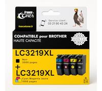 FranceToner - LC3219XL - Cartouche Encre Compatible pour Brother LC3219 XL - Pack de 4 Noir Cyan Magenta Jaune - pour Imprimante MFC-J5330, J5335, J5730, J5830DW, J5930, J6530