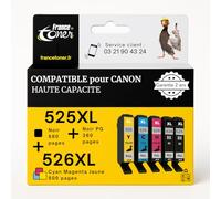 FranceToner - PGI525 CLI526-5 Cartouches Compatibles pour Canon PGI-525 CLI-526, Encre pour Canon 525 526 XL - pour Pixma PIXMA IX6550 MX715 MX885 MX895 IP4850 IP4950 IP6550 MG5120 MG5150 MG5250
