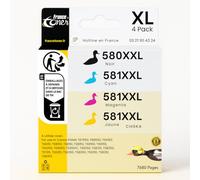 FranceToner - PGI580 CLI581-5 Cartouches Compatible avec Canon PGI-580 CLI-581, Encre pour Canon 580 581 - Haute capacité XXL - pour Pixma TR7550 TR7650 TR8550 TS6100 TS6150 (581XXL Pack de 4)