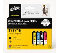 FranceToner - T0715 - Cartouches Encre Compatibles Epson T0711 T0712 T013 T014 Guépard - pour Epson Stylus SX400 SX510W BX610FW SX200 DX4400 SX100 SX218 SX515W DX9400F BX600FW SX415 SX610FW DX8400