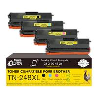 FranceToner - TN248XL - Toner Compatible pour Brother TN248 Noir Cyan Magenta Jaune Haute capacité - pour Laser DCP-L3560CDW MFC-L8390CDW DCP-L3555CDW HL-L3240CDW MFC-L3760CDW MFC-L3740CDWE