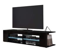 Francis Meuble TV bas avec étagère latérale et éclairage LED Noir brillant