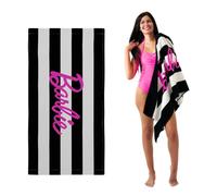 Franco Barbie Barbiecore Serviette de Bain/Piscine/Plage en Coton Doux à Rayures Noires et Blanches 152,4 x 76,2 cm (Produit sous Licence Officielle Barbie)