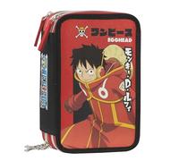 Franco Cosimo Panini One Piece - Trousse Scolaire Officielle One Piece, Trousse 3 Compartiments Enfant et Fille avec Set Papeterie, Stylo effaçable Bleu et Pratique Fermeture à glissière, 20 x 13 x 7