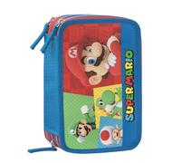 Franco Cosimo Panini Super Mario - Trousse d'école Officielle Super Mario, Trousse 3 Compartiments Enfant et Fille avec kit de Papeterie, Stylo effaçable Bleu et Pratique Fermeture à glissière, 20 x