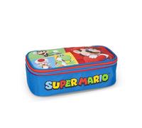 Franco Cosimo Panini Super Mario - Trousse d'école Officielle Super Mario, Trousse Enfant et Fille Ovale, idéale pour Ranger la Papeterie, avec Fermeture à glissière Pratique, 22 x 7,5 x 11 cm, Bleu